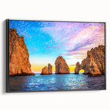 Black and white landscape art painting of Baja California on framed canvas, ideal for bedroom wall decor.