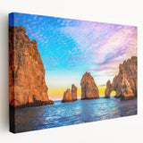 Stretched canvas print of Baja California scenery with ocean and cliffs in earth tones, ideal for kitchen wall art.