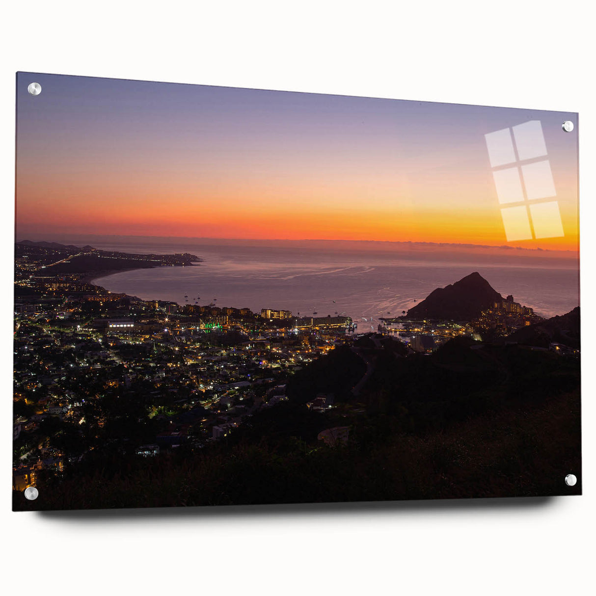 Acrylic print of Cabo San Lucas scenery with vivid blue ocean and sky, suitable for bedroom or dining room decor.
