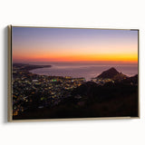 Framed canvas of Cabo San Lucas landscape with gold accents, ideal for bedroom wall art.