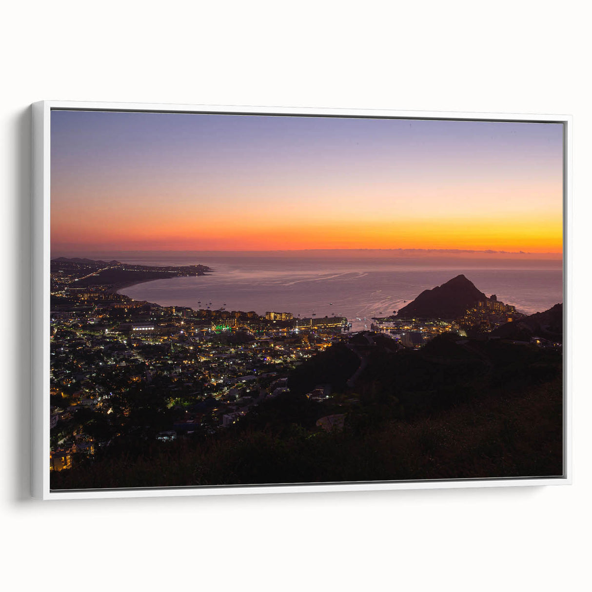 Vintage poster art of Cabo San Lucas with colorful scenery on extra large framed canvas, ideal for living room decor.