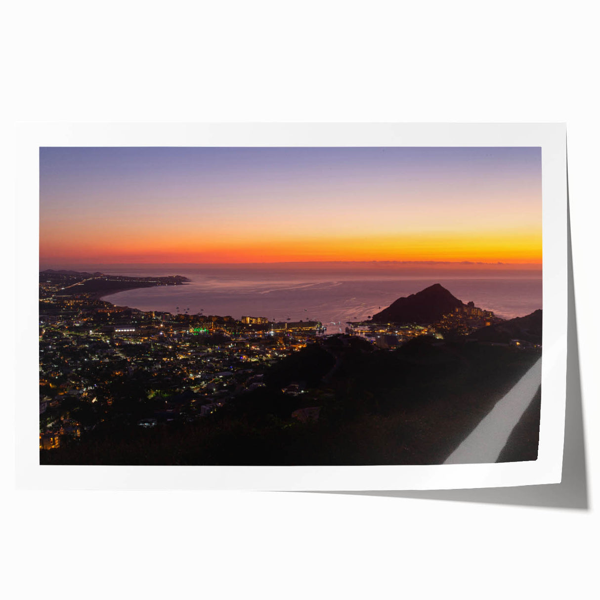 Extra large rolled print of Cabo San Lucas scenery with vibrant ocean blues and sandy hues, ideal for dining room wall art.