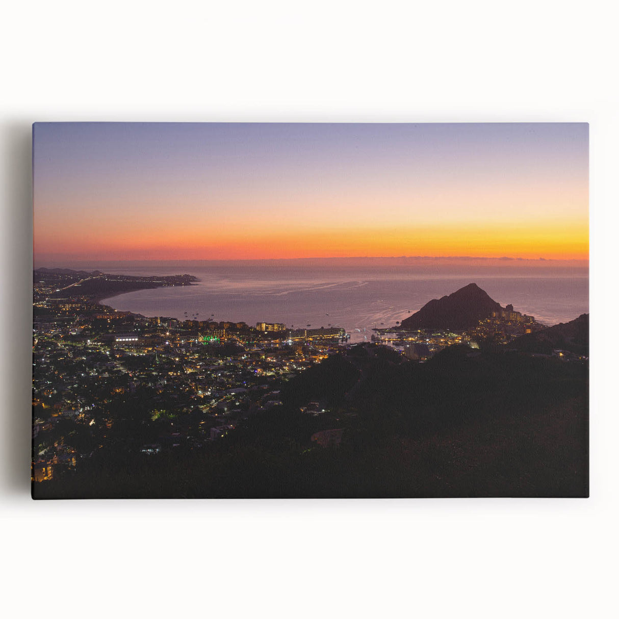 Black and white photograph of Cabo San Lucas scenery on large stretched canvas, suitable for kitchen wall art.