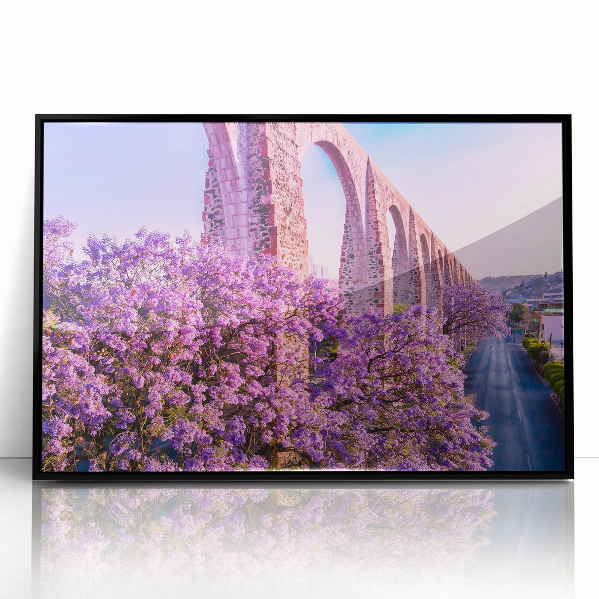 Large abstract wall art of Guanajuato, Mexico, in vibrant colors on a black framed acrylic.