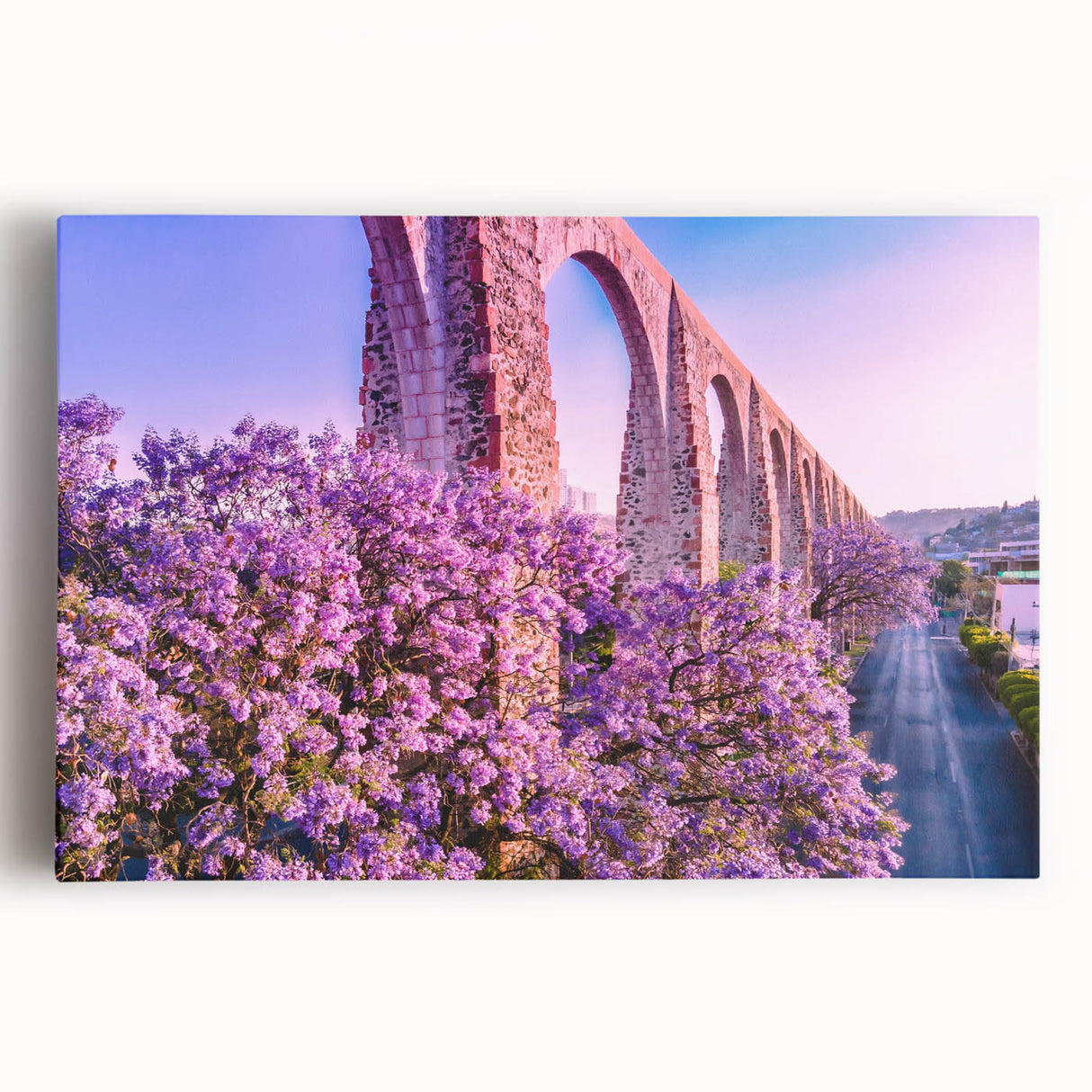 Black and white photograph of Guanajuato scenery on stretched canvas, ideal for kitchen wall art.