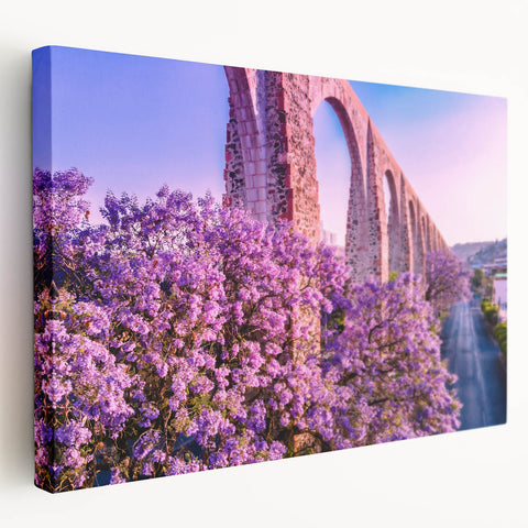 Side view of a stretched canvas featuring a colorful street scene in Guanajuato, Mexico, ideal for kitchen wall art.