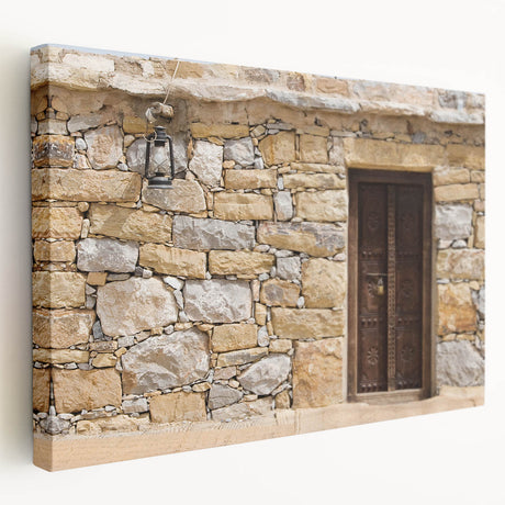 Panoramic view of Dubai skyline in muted earth tones on a large stretched canvas, suitable for kitchen wall art.