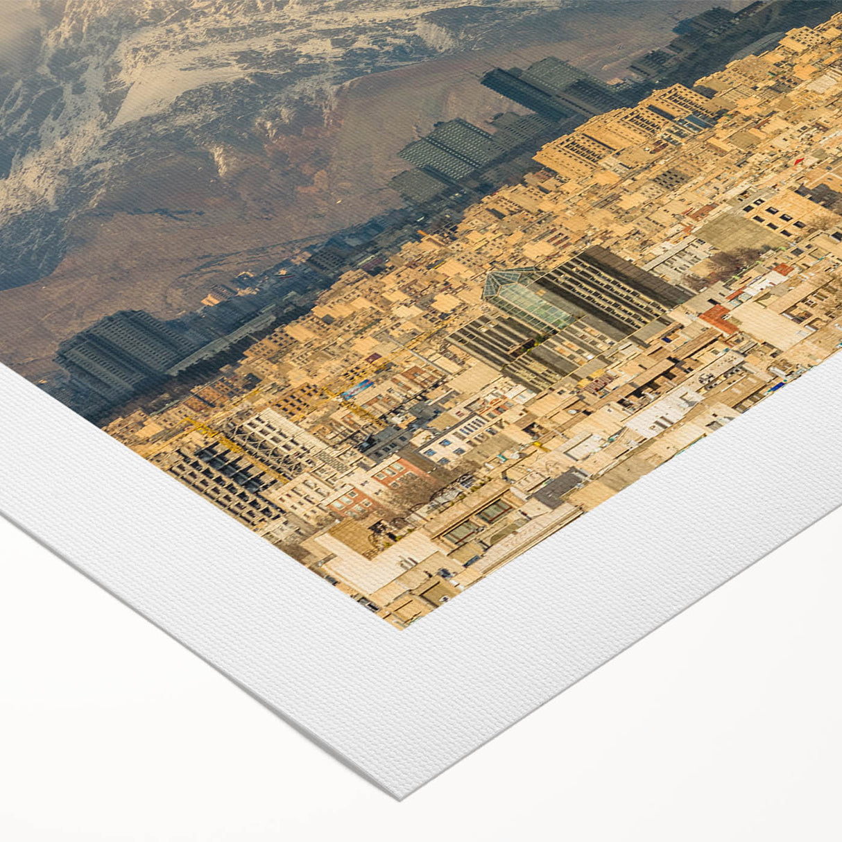 Art deco poster depicting a Middle-Eastern landscape in earth tones on rolled canvas, suitable for dining room decor.