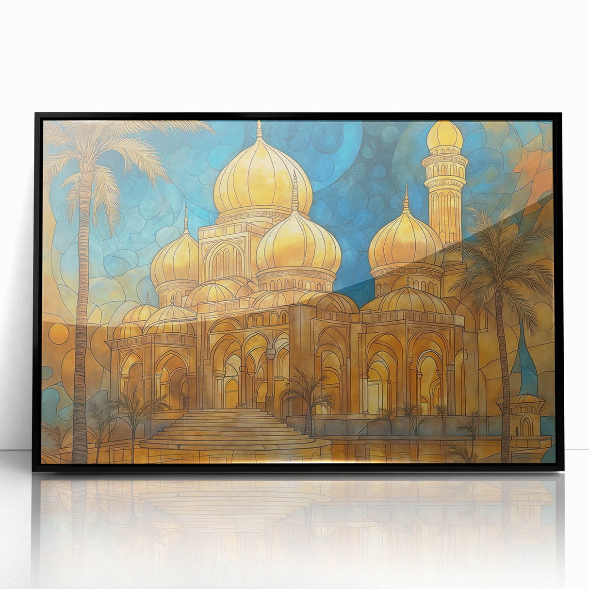 Large abstract wall art featuring fluid forms in earthy tones on a black acrylic frame, suited for modern living room decor.