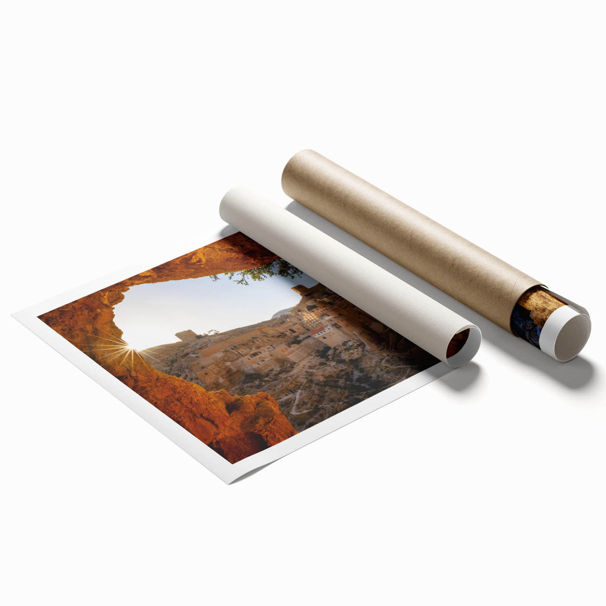 Extra large rolled print of Jerusalem scenery with muted earth tones, ideal for classy bathroom wall art.