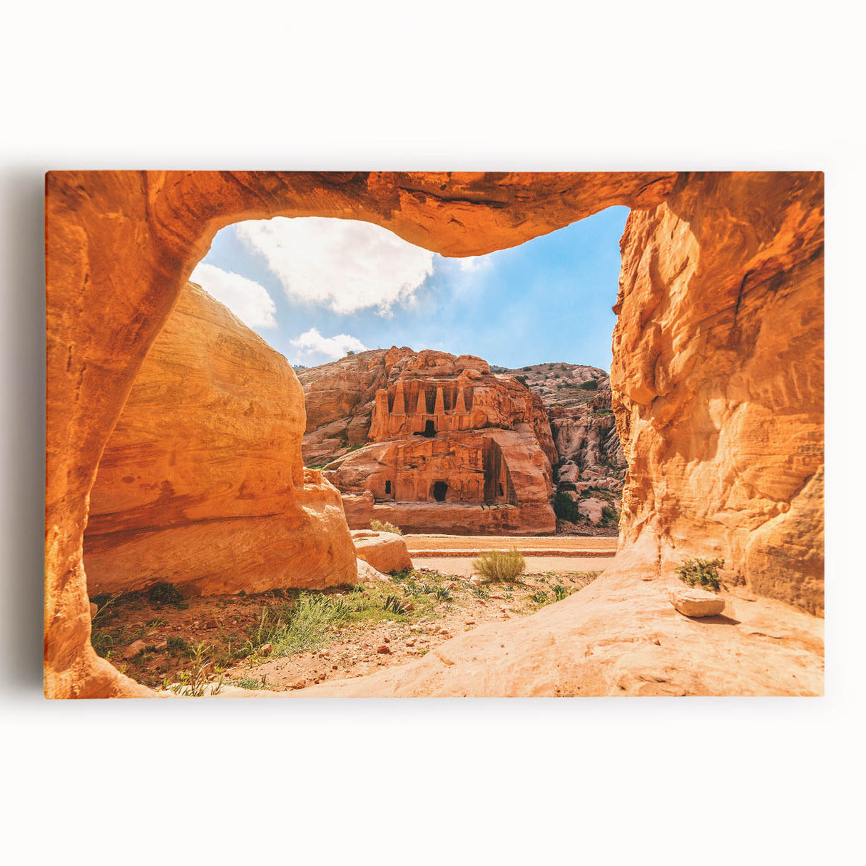 Black and white stretched canvas of Middle Eastern Jordan scenery, suitable for kitchen wall art.