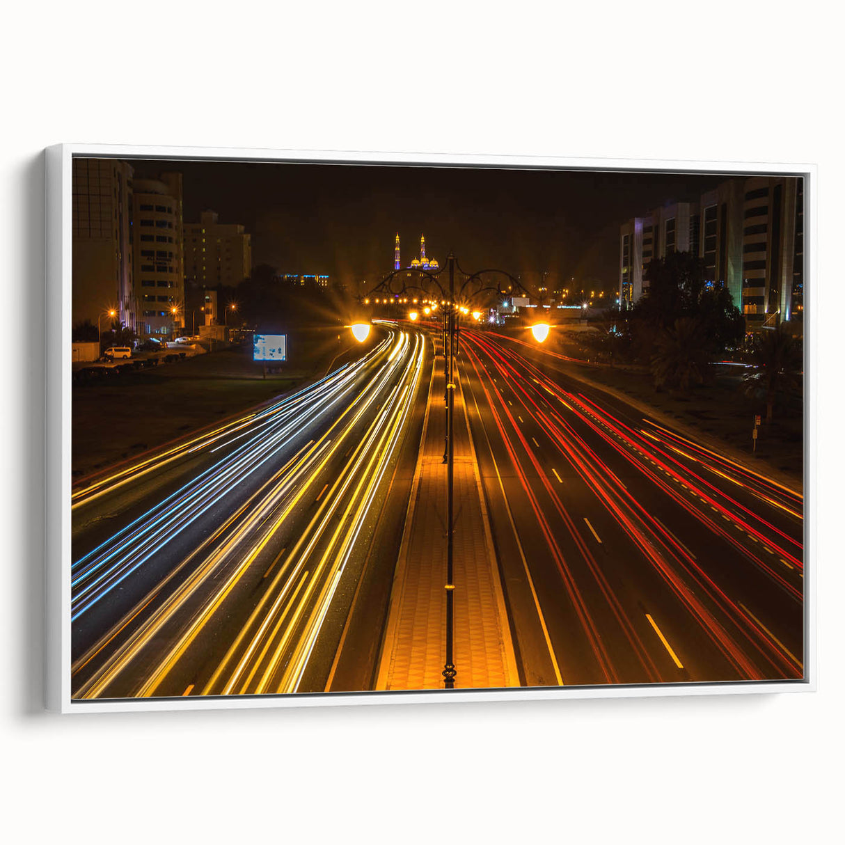 Vintage poster art of an Omani landscape in vibrant colors on a large framed canvas, ideal for living room decor.