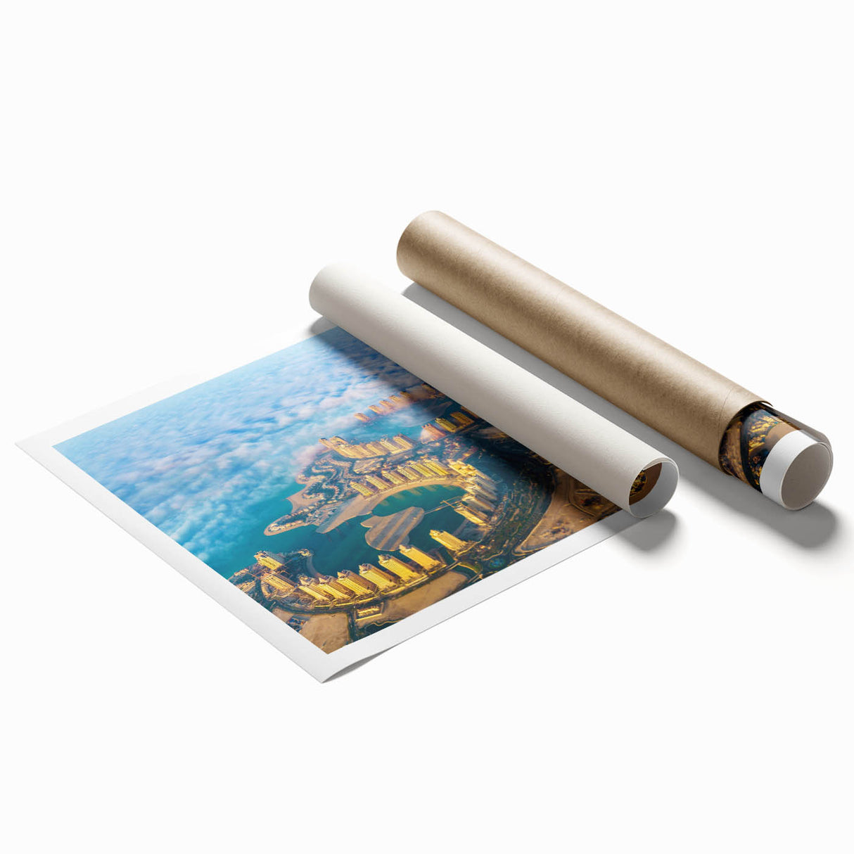 Extra large rolled print of a Qatar scenery, featuring subtle floral motifs in muted earth tones.