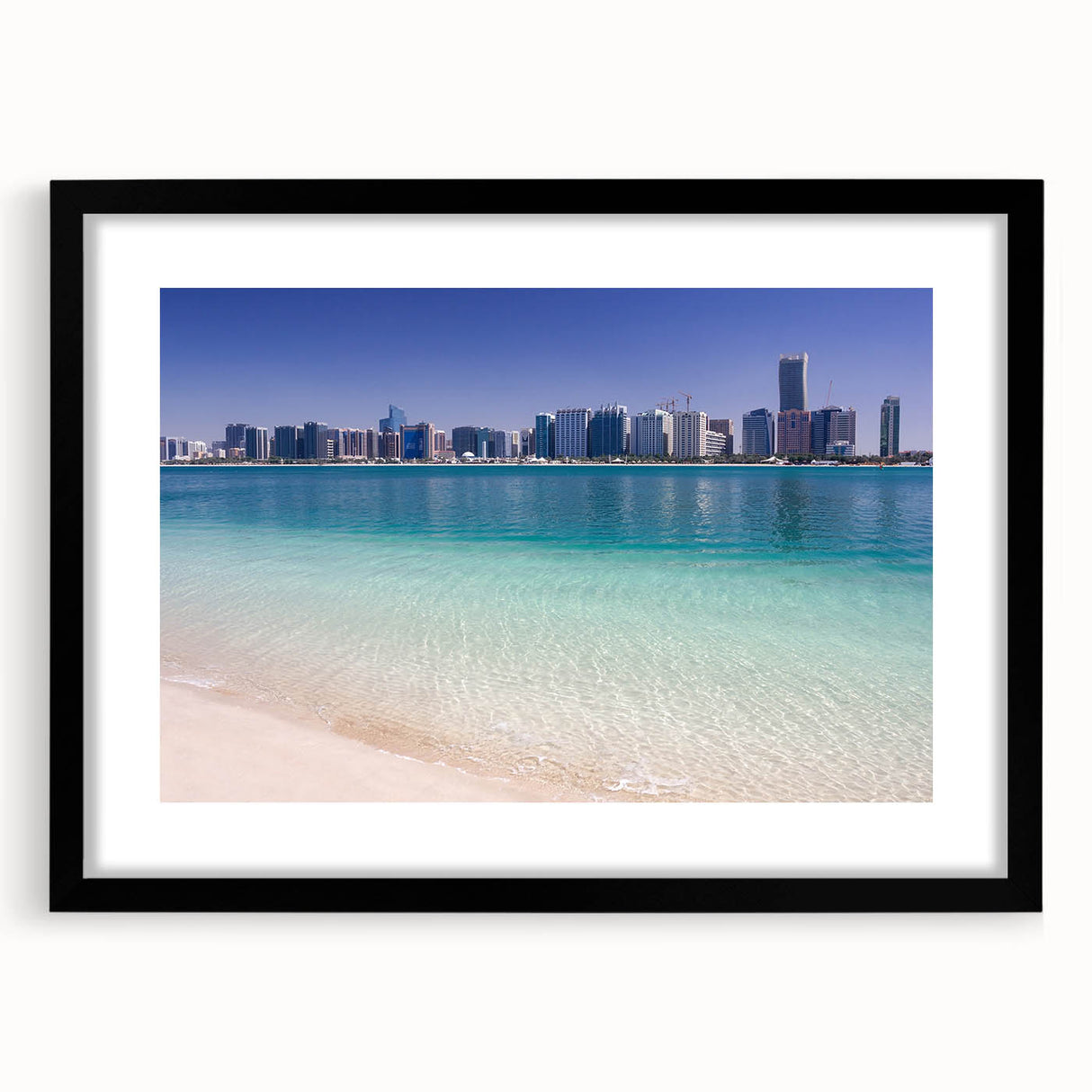 Extra large framed abstract art print of colorful, textured Abu Dhabi scenery, ideal for living room decor.