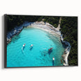 Black and white framed canvas depicting a vintage-style landscape of Oceania, Fiji, ideal for bedroom wall decor.