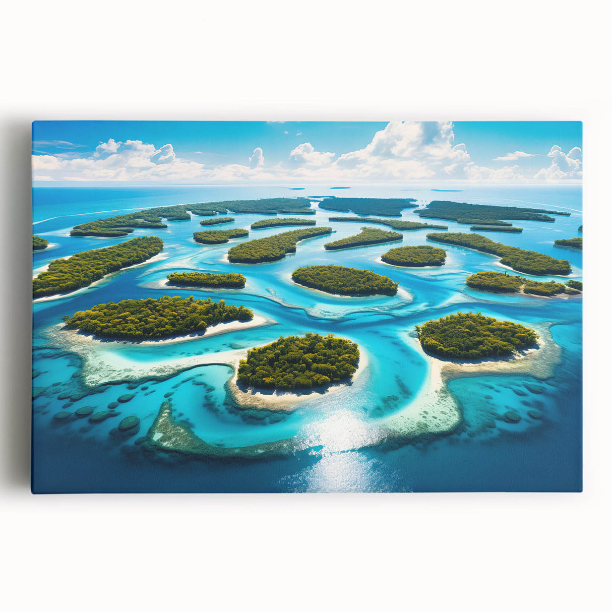 Black and white stretched canvas featuring a panoramic Micronesian seascape, ideal for kitchen wall art.