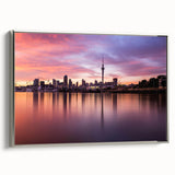 Framed canvas of a vintage-style Auckland landscape painting in vibrant colors, ideal for living room decor.