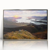 Mid-century modernist art depicting Canterbury, New Zealand landscape in acrylic, framed in silver.