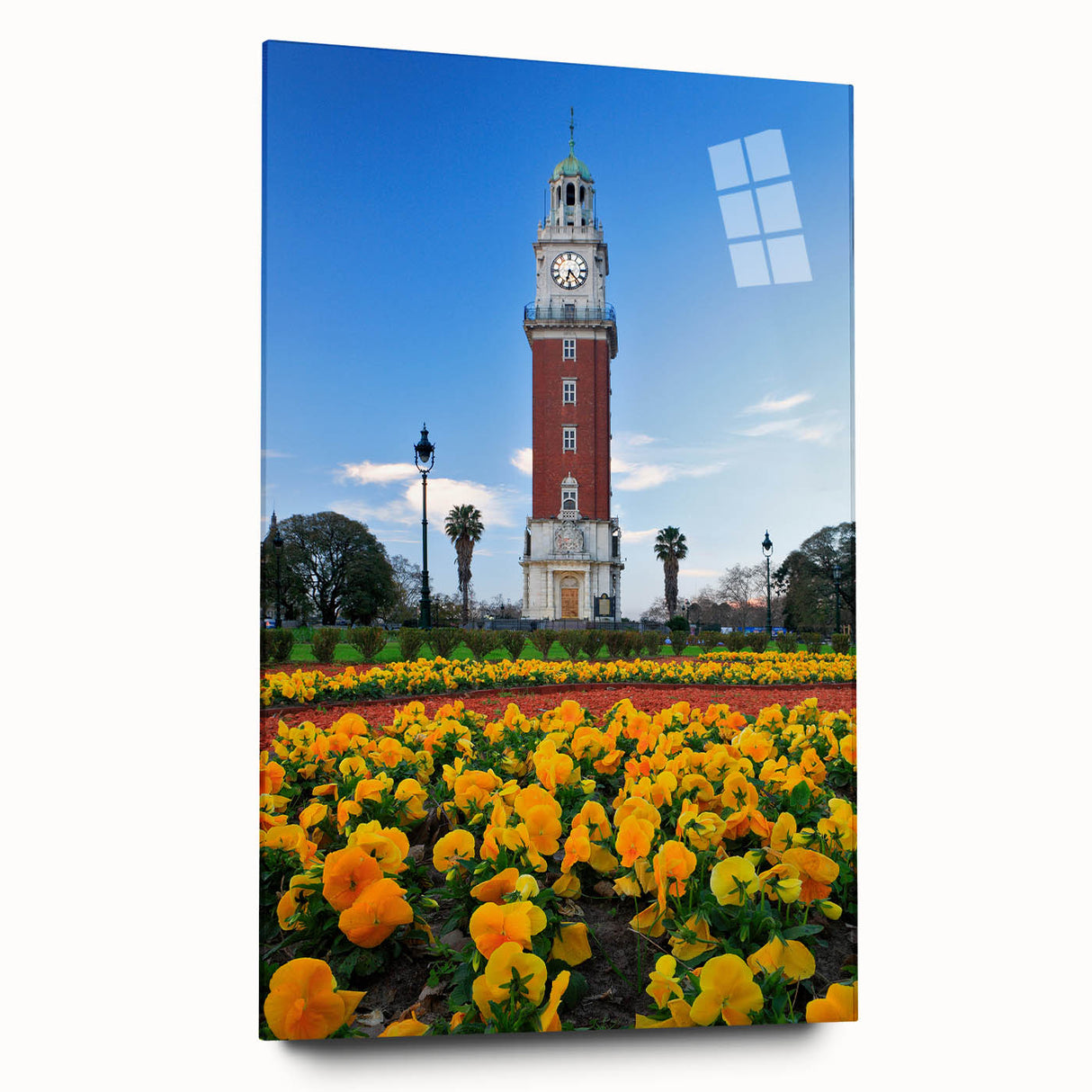 Large abstract wall art depicting a vibrant Buenos Aires cityscape on acrylic glass, ideal for bedroom or dining room decor.