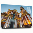 Abstract landscape of Argentina in vibrant orange and blue on acrylic glass, suitable for bedroom or dining room decor.