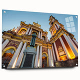 Abstract landscape of Argentina in vibrant orange and blue on acrylic glass, suitable for bedroom or dining room decor.