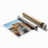 Extra large rolled print of a floral scene in muted pastel shades, ideal for classy bathroom wall art.