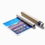 Extra large rolled print of a Bolivian landscape with vibrant floral elements, ideal for classy bathroom wall art.