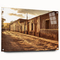 Acrylic print of Santiago skyline in muted earth tones, ideal for dining room decor.