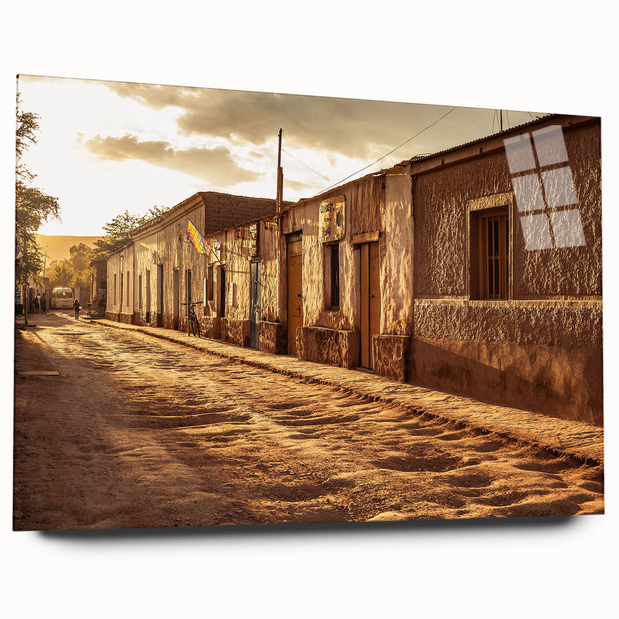 Acrylic print of a large abstract depiction of Santiago, Chile in muted earth tones, ideal for bedroom or dining room art.