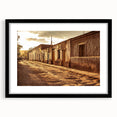 Abstract art print of Santiago, Chile in vibrant colors on a large framed canvas, ideal for living room decor.