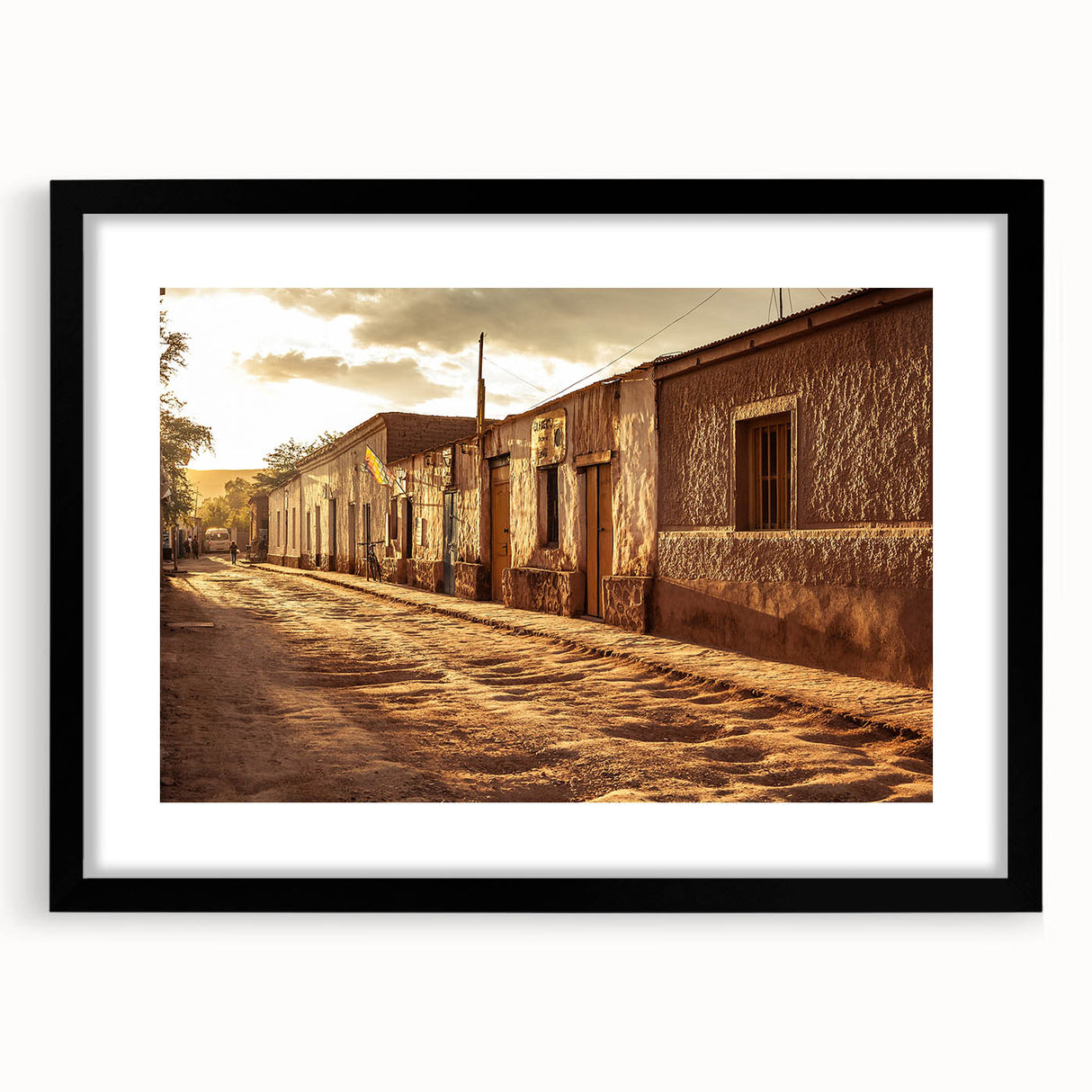 Abstract art print of Santiago, Chile in vibrant colors on a large framed canvas, ideal for living room decor.