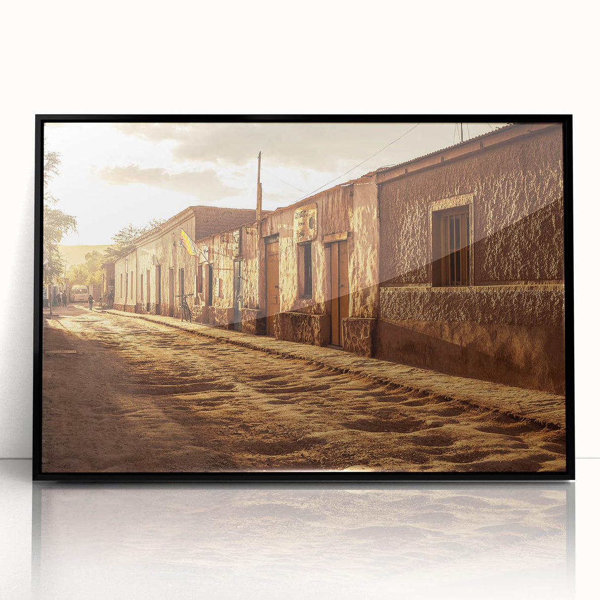 Large abstract wall art of Santiago, Chile with deep blue and black hues on a framed acrylic.