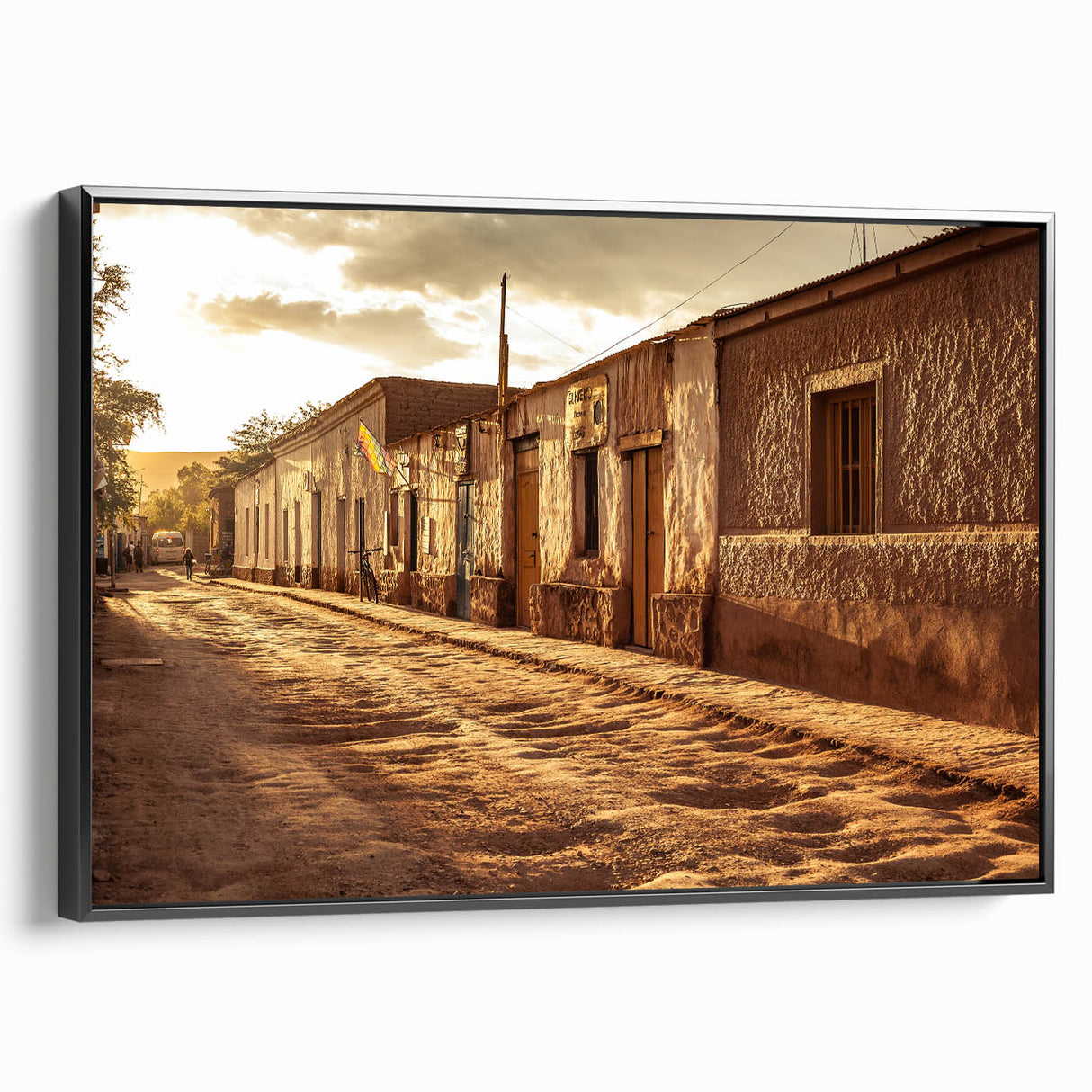 Black and white landscape art painting of Santiago, Chile on framed canvas, ideal for bedroom wall decor.