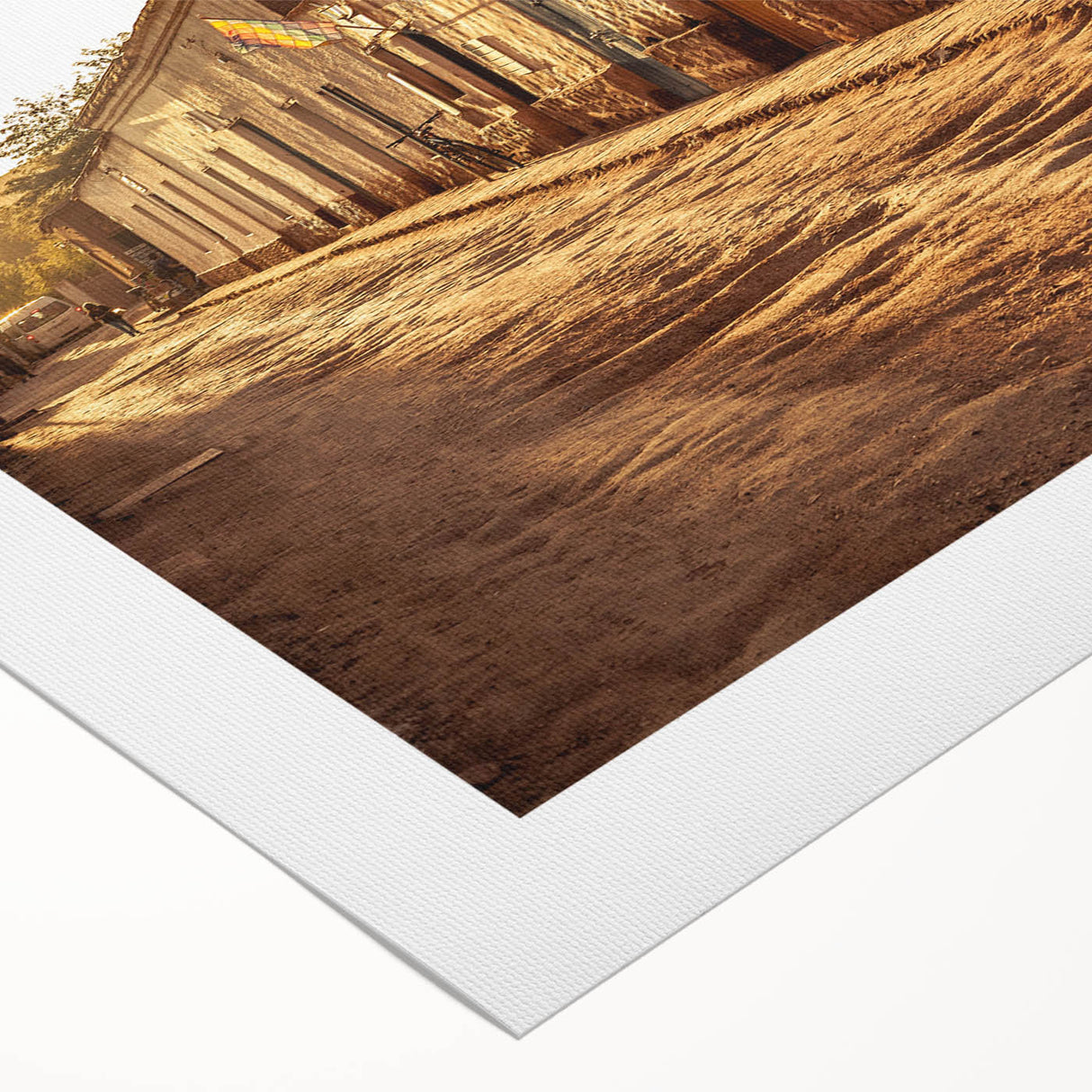 Art deco poster of Santiago skyline in muted gold and blue tones on rolled canvas, suitable for dining room wall art.