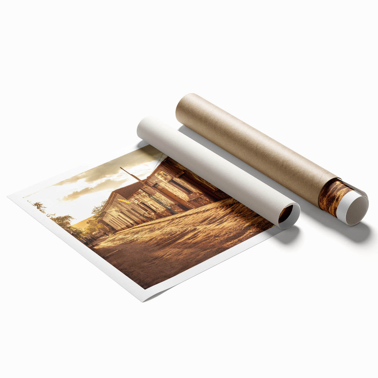 Extra large rolled print of Santiago, Chile skyline in muted earth tones, ideal for classy bathroom wall art.