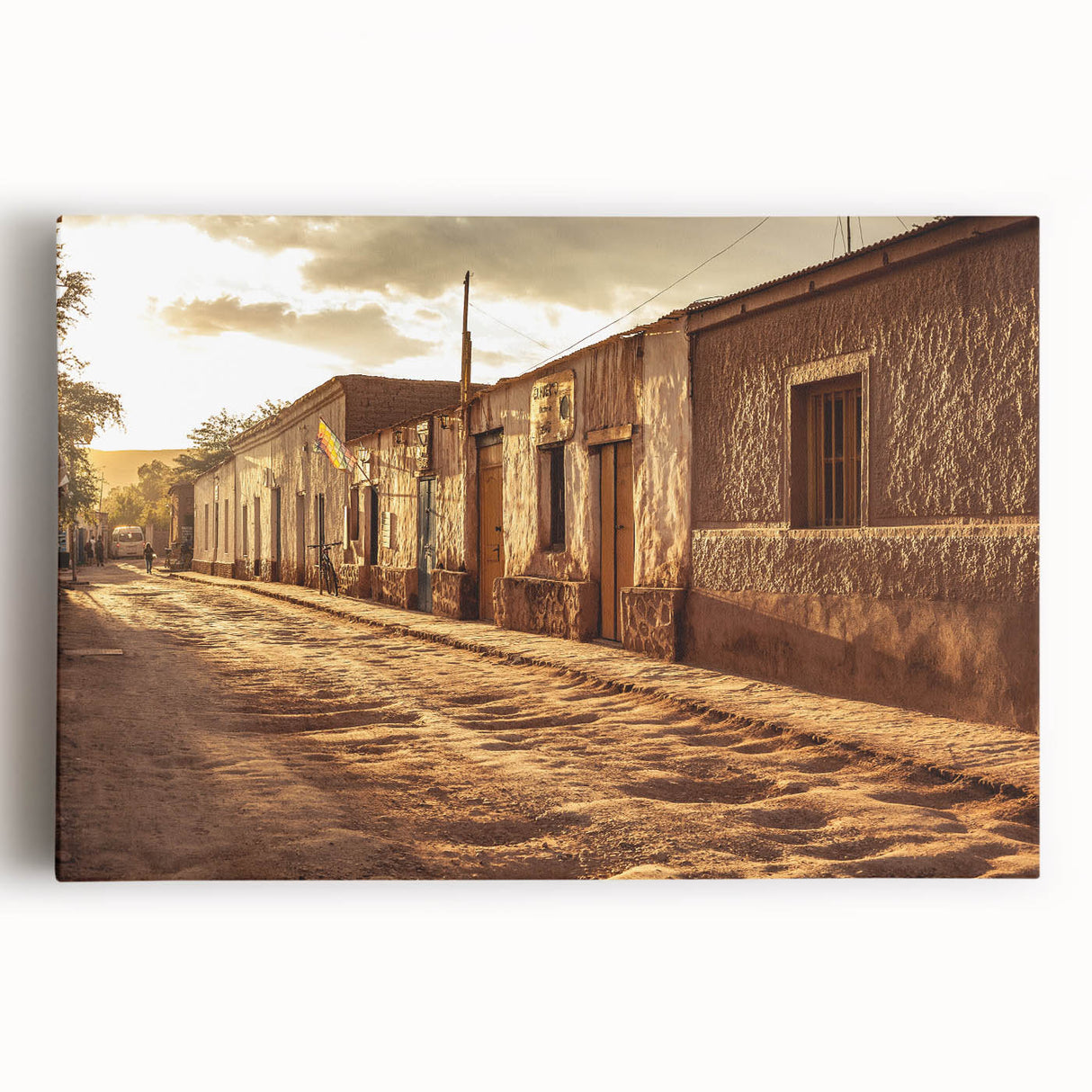 Large black and white stretched canvas of Santiago, Chile skyline, ideal for kitchen wall art.