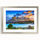 Textured abstract art print of a Chilean landscape in muted earth tones, framed in silver, ideal for bedroom art.