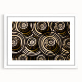 Abstract art print of a Colombian landscape in muted greens and blues on a framed white mat, ideal for dining room decor.
