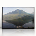 Large abstract wall art depicting a South American scenery in muted earth tones, framed in black acrylic.