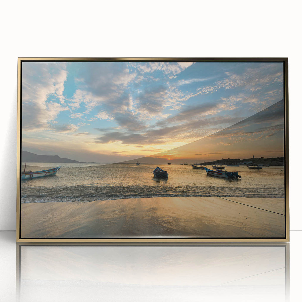 Framed acrylic print of a mid-century modernist Venezuelan landscape in muted earth tones, ideal for modern art wall decor.