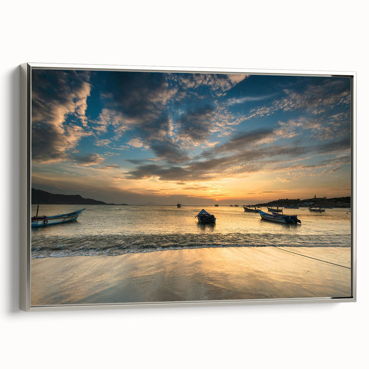 Framed canvas landscape art painting featuring a colorful Venezuelan scenery, ideal for living room decor.