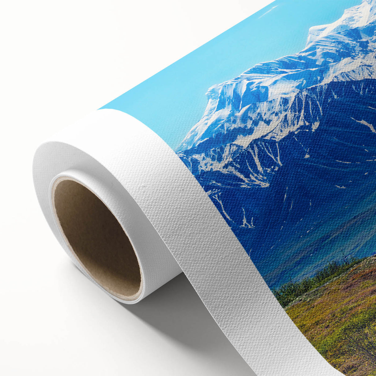 Art deco poster of Denali, Alaska in muted earth tones on rolled canvas, ideal for nursery wall art.