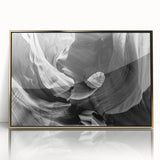 Mid-century modernist style acrylic print of Antelope Canyon in Arizona, featuring vibrant orange and red hues.