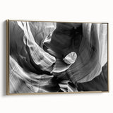 Framed canvas depicting the Antelope Canyon in Arizona with warm earth tones, ideal for bedroom wall art.