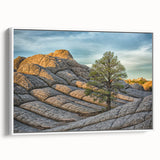 Extra large framed canvas featuring a vintage poster art of Arizona's Coyote Buttes in colorful hues.