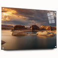 Acrylic print of Lake Powell with vibrant blue and orange hues, suitable for bedroom or dining room decor.