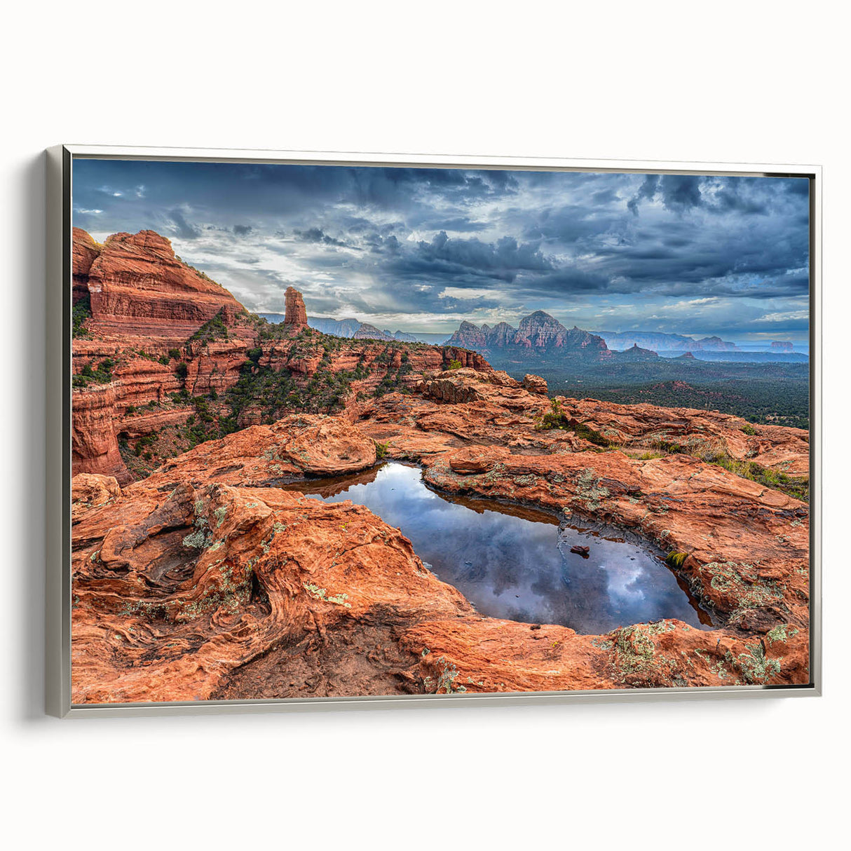 Landscape art painting of Sedona, Arizona in vibrant colors on a framed canvas, ideal for living room decor.