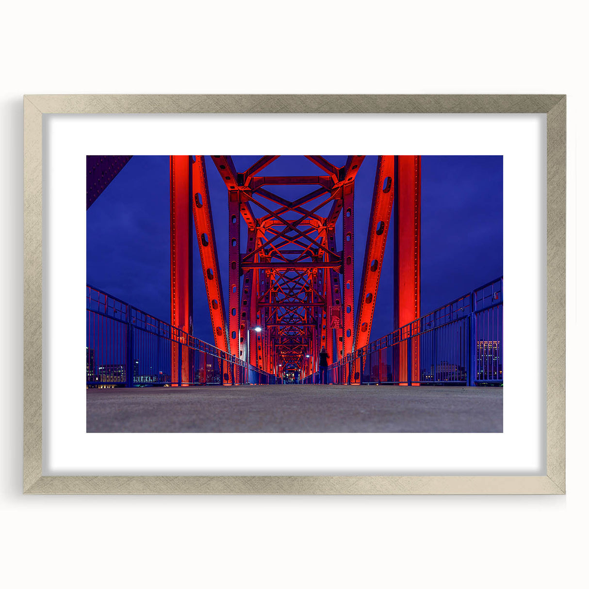 Textured abstract art print of Arkansas scenery, featuring muted earth tones on a framed silver mat, ideal for bedroom art.