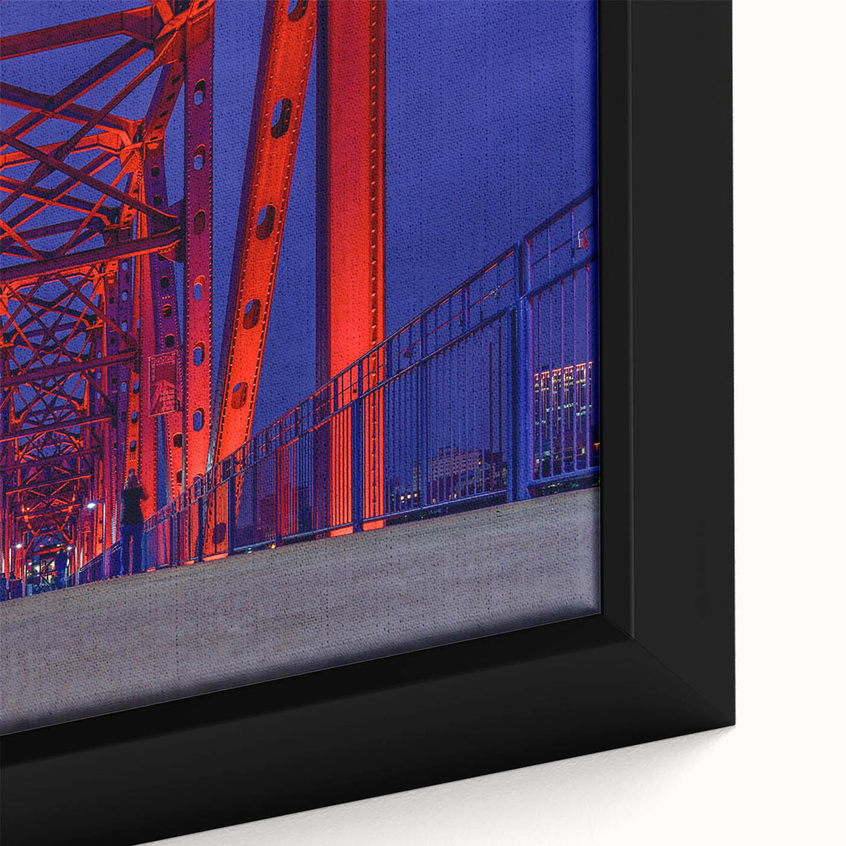 Close-up of a textured black wall art depicting a vibrant Arkansas scenery on a framed canvas, ideal for a living room.