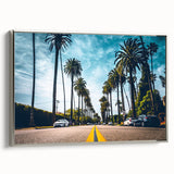 Framed canvas of a vintage-style Beverly Hills landscape painting in muted silver and black tones.